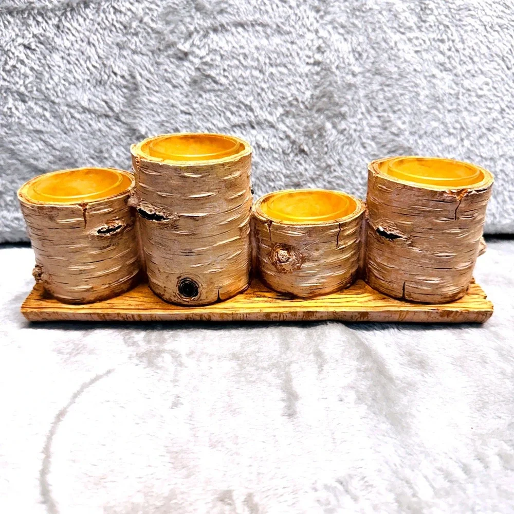 Yankee Candle Fall Birch Log Votive Holder Set Rustic Cabincore Woodland‎ Decor